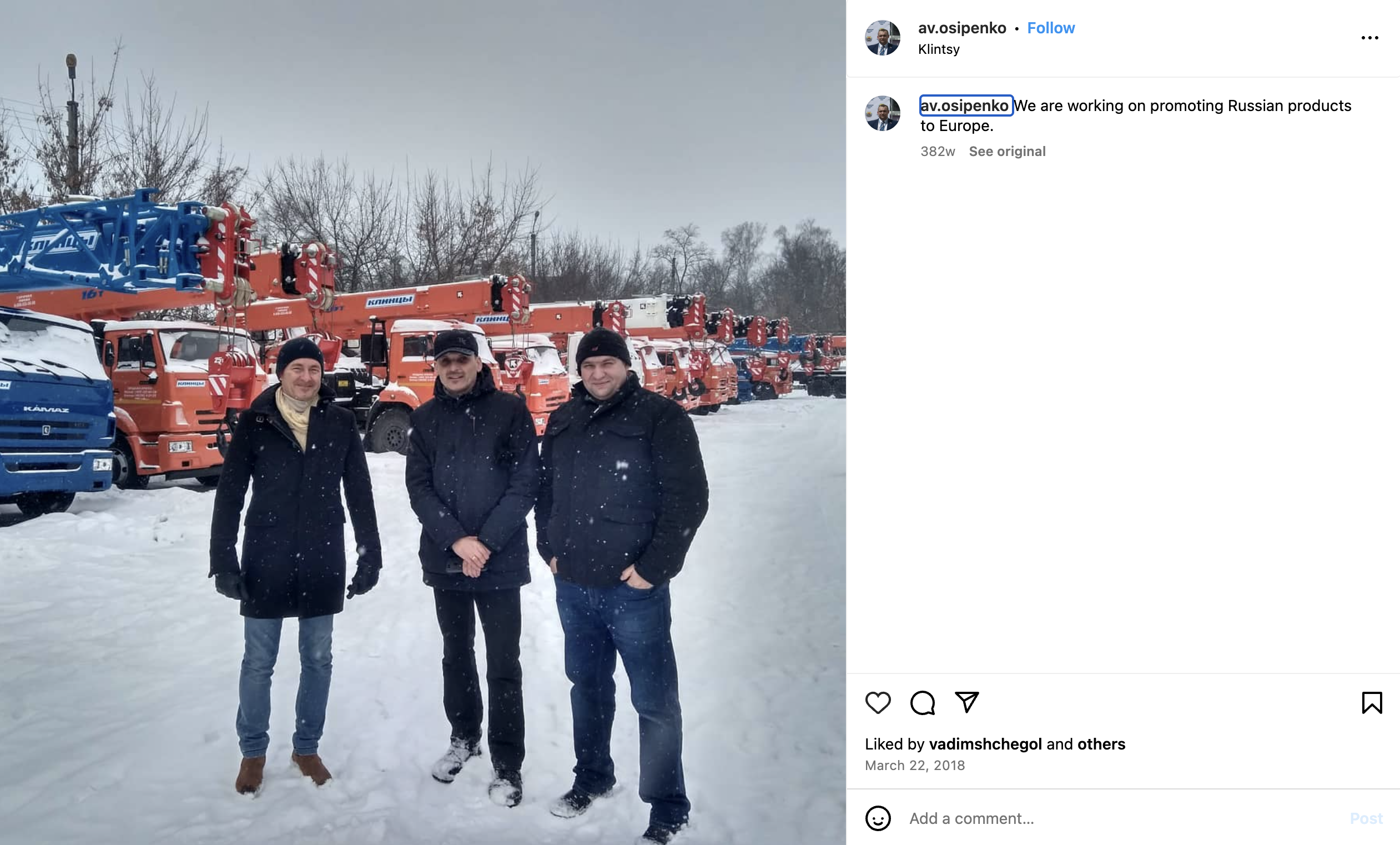 Zrzut ekranu z profilu Antona Osipenki na Instagramie