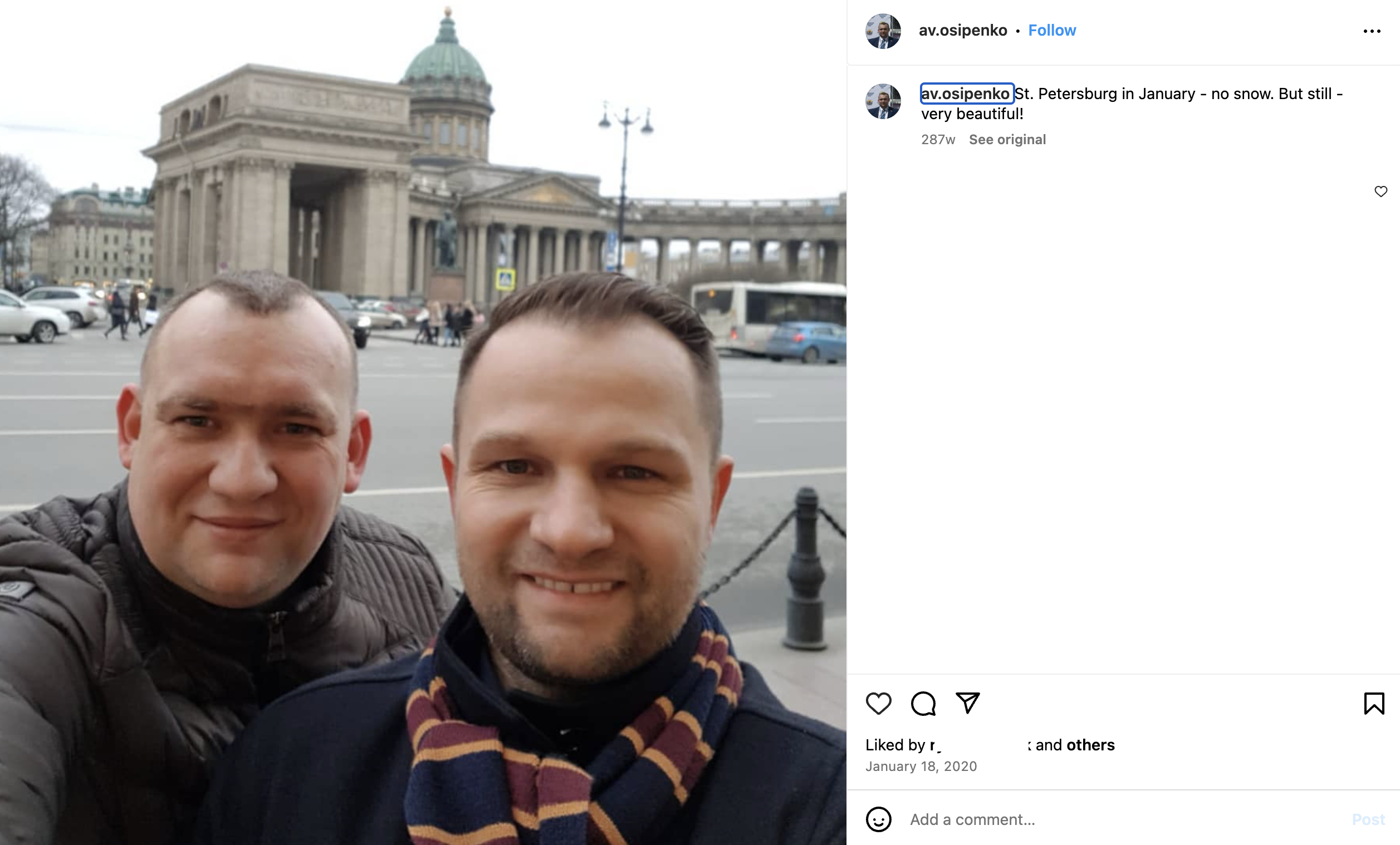Zrzut ekranu z profilu Antona Osipenki na Instagramie